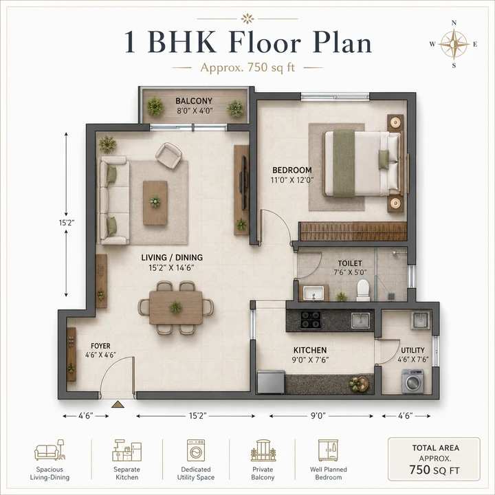 Sattva Mysore Road 1 BHK Apartments floor plan layout