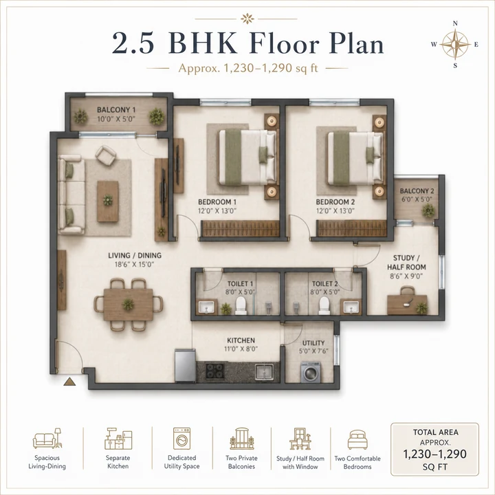 Sattva Mysore Road 2.5 BHK Apartments floor plan layout