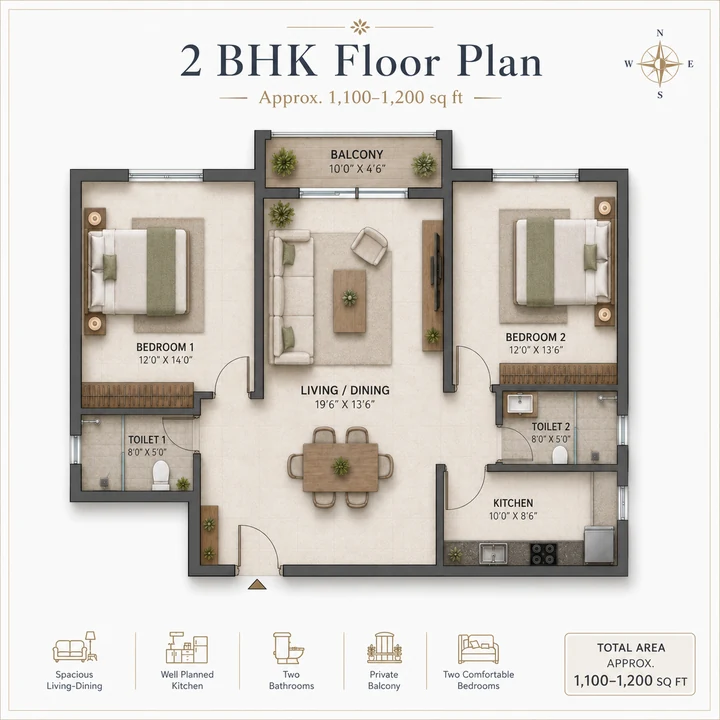 Sattva Mysore Road 2 BHK Apartments floor plan layout